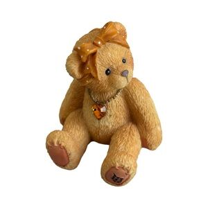 Adorable Mini Enesco November‎ Citrine Birthday Teddy Bear Collectible Figurine